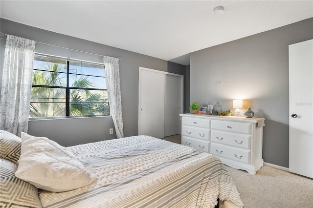 carpeted bedroom featuring a closet