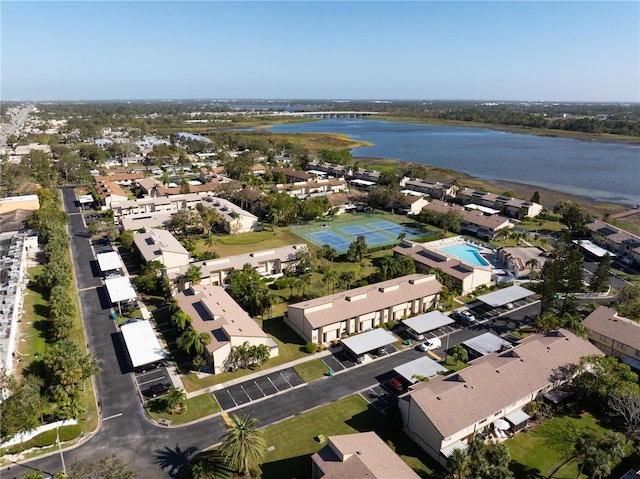 aerial view featuring a water view