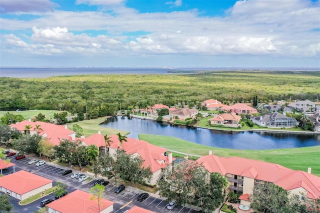 aerial view with a water view