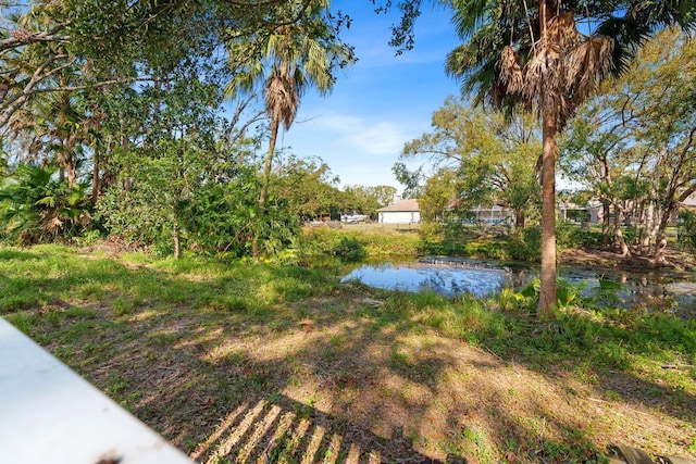 view of yard with a water view