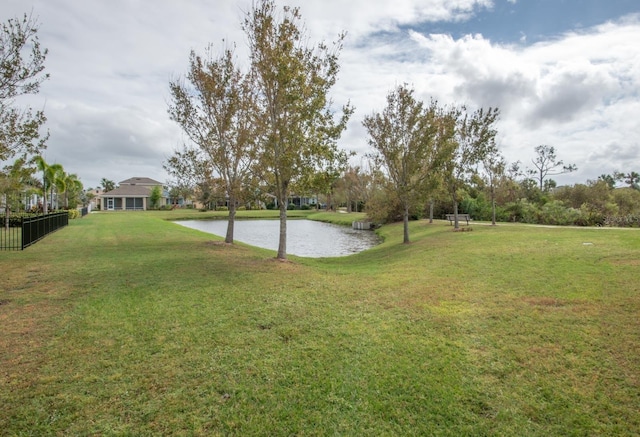 view of yard with a water view