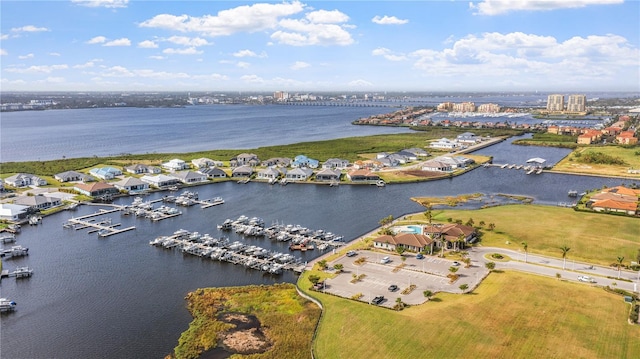 aerial view featuring a water view