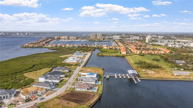 aerial view with a water view