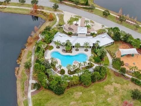 aerial view with a water view