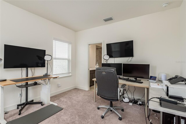 view of carpeted home office