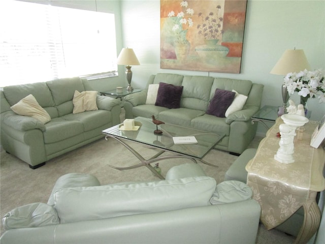 living room with light colored carpet