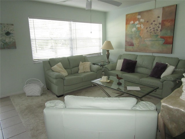 living room featuring ceiling fan