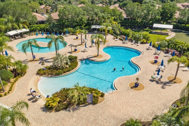 view of swimming pool featuring a patio