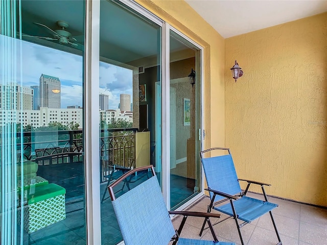 balcony with ceiling fan