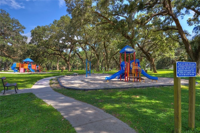 view of playground featuring a yard