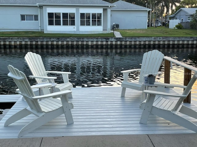 dock area with a water view and central AC unit