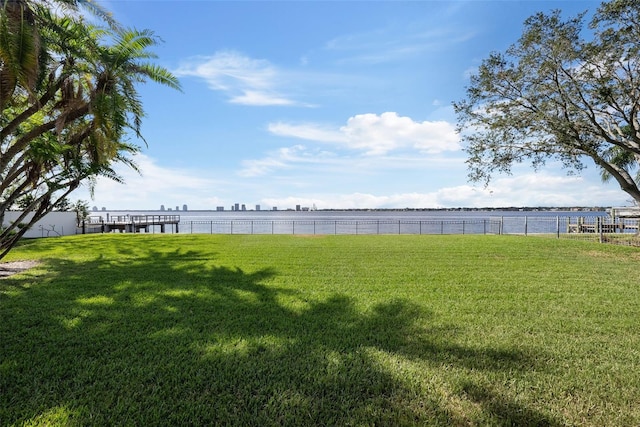 view of yard with a water view