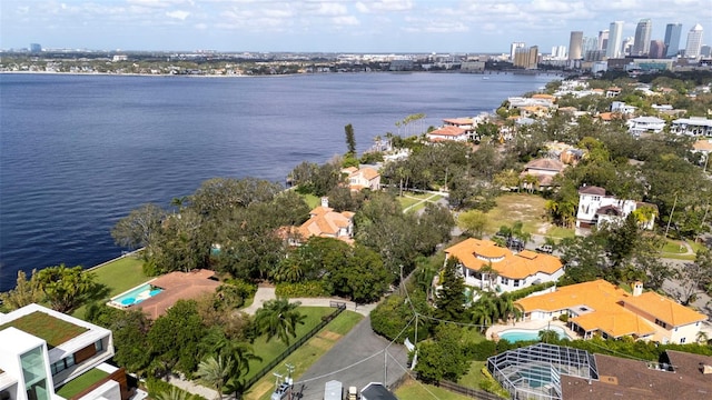 bird's eye view featuring a water view