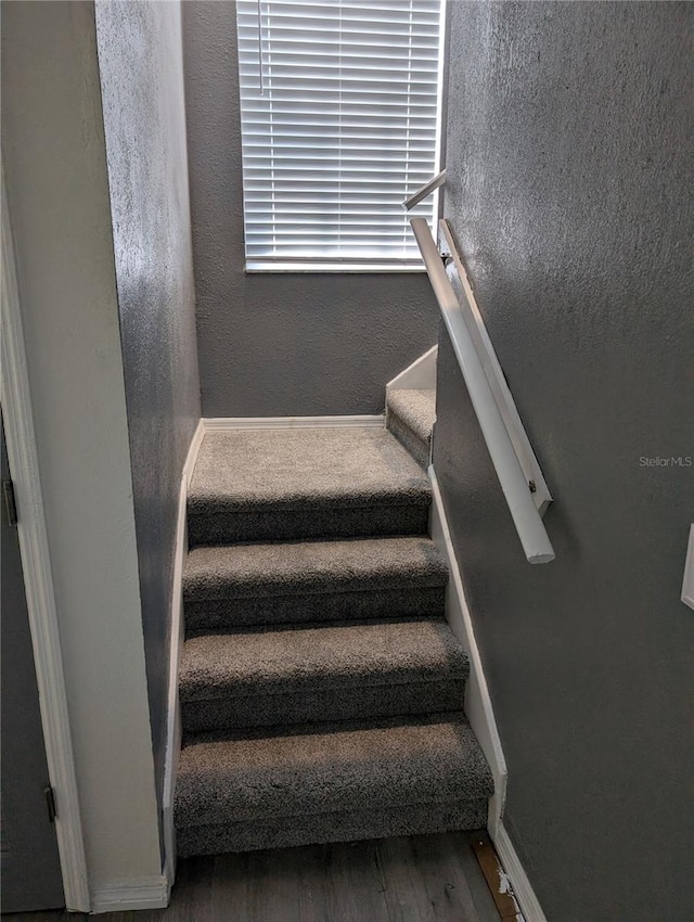 stairway featuring hardwood / wood-style floors