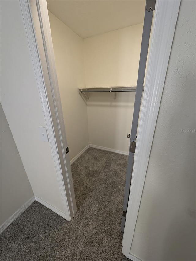 spacious closet featuring dark carpet