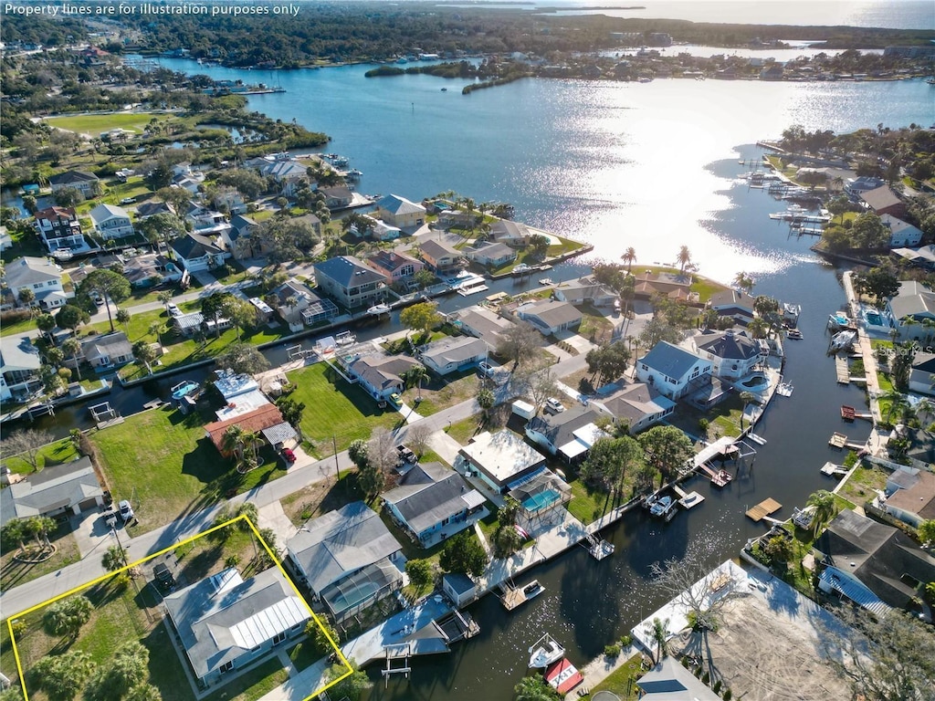 bird's eye view featuring a water view