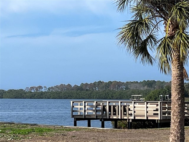 view of dock with a water view