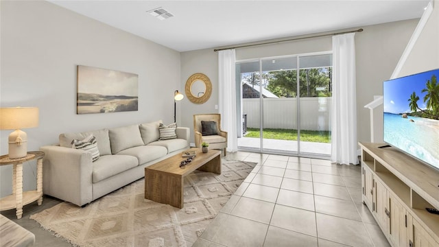 living room featuring light tile patterned floors