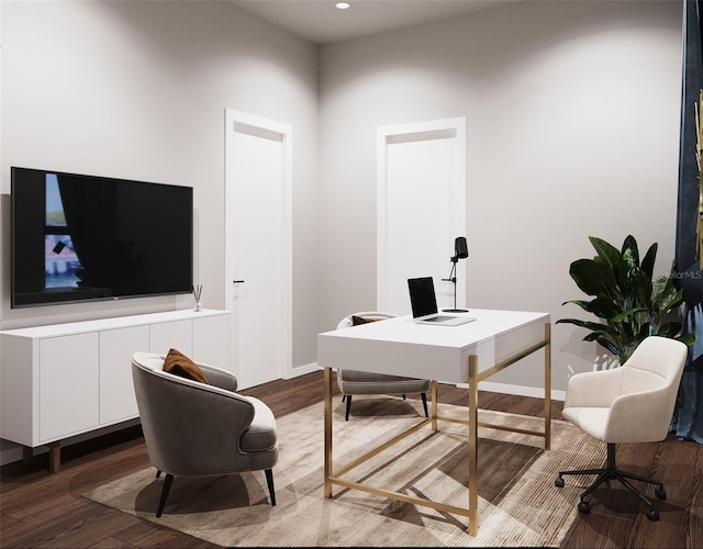 home office featuring dark wood-type flooring