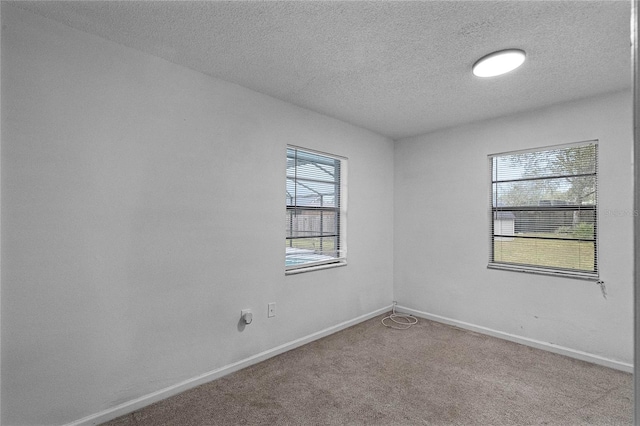 spare room with light colored carpet and a textured ceiling