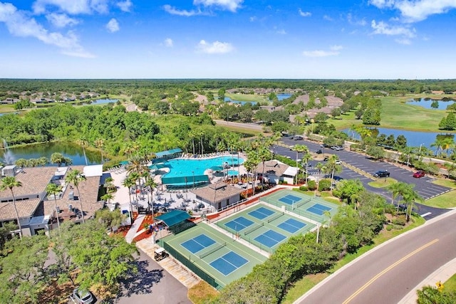 aerial view with a water view