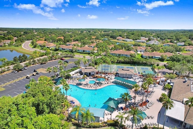 aerial view with a water view