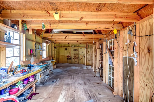 miscellaneous room with a workshop area and hardwood / wood-style flooring