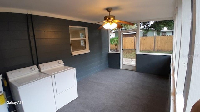 interior space with washer and dryer and ceiling fan