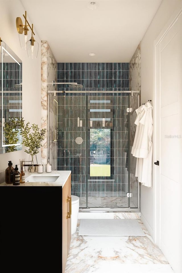 7176 S Shore Dr, South Pasadena, FL 33707 - bathroom with a shower stall, vanity, and toilet