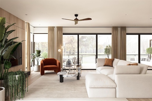 7176 S Shore Dr, South Pasadena, FL 33707 - living room featuring ceiling fan and wood finished floors