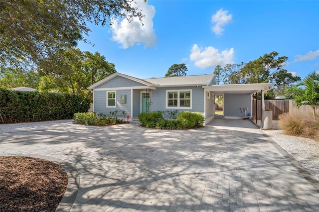 single story home with a carport