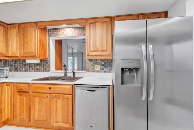 kitchen with decorative backsplash, sink, and appliances with stainless steel finishes