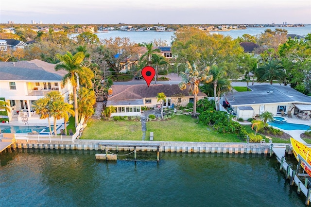 aerial view with a water view