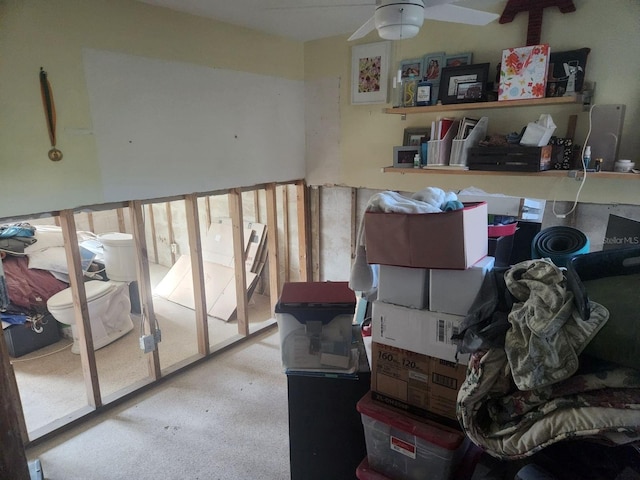 miscellaneous room featuring carpet and ceiling fan