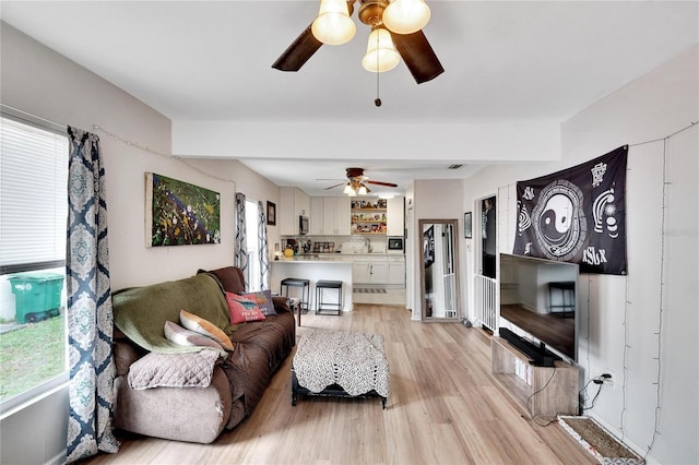 living room featuring plenty of natural light and light hardwood / wood-style floors