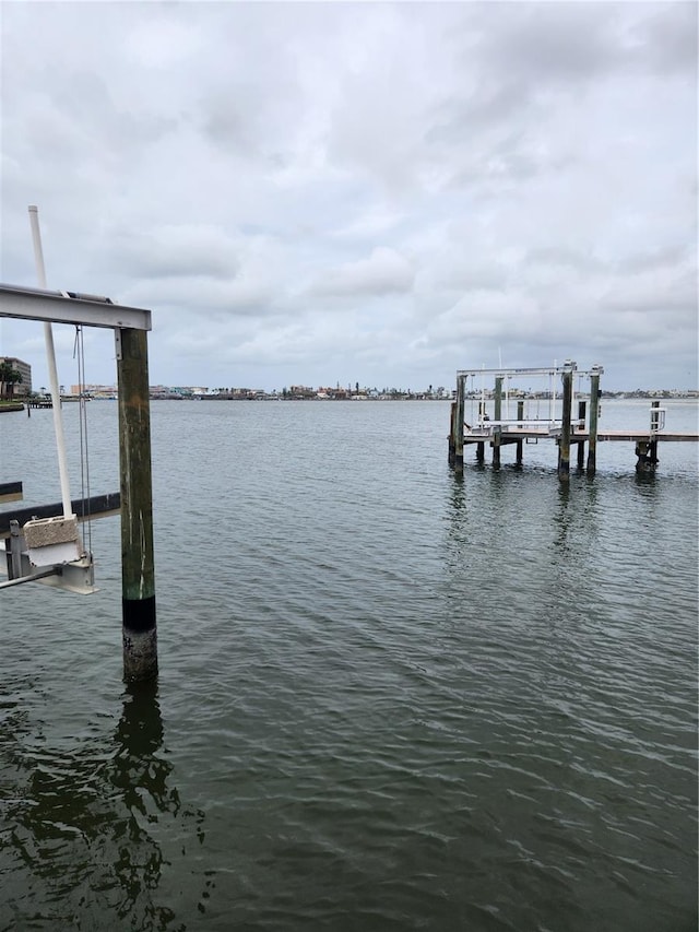 view of dock with a water view