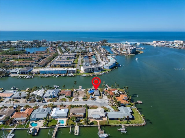 12520 4th St E, Treasure Island, FL 33706 - aerial overview of property's location with a large body of water and nearby suburban area