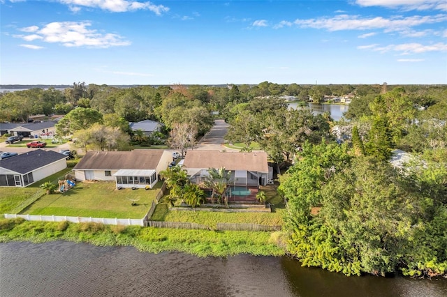 aerial view with a water view