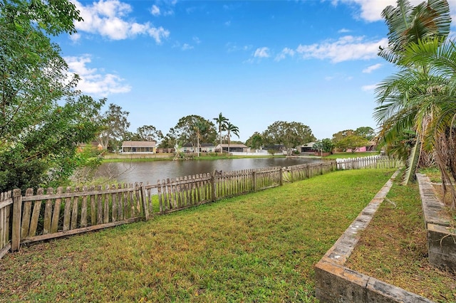 view of yard with a water view