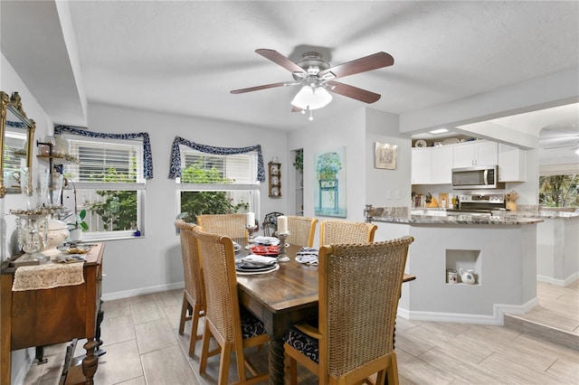 dining space featuring ceiling fan