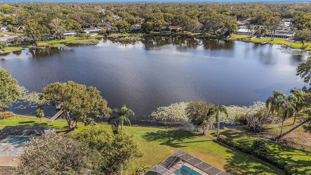 bird's eye view featuring a water view