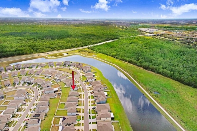 aerial view featuring a water view