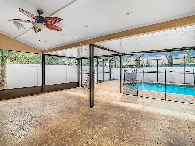 view of swimming pool with ceiling fan