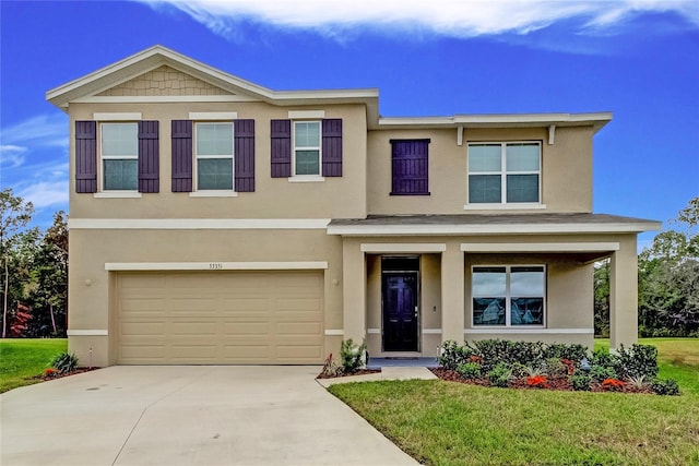 33351 Apricot Tree Ct, Wesley Chapel, FL 33543 - view of front of house featuring a garage, stucco siding, a front yard, and driveway