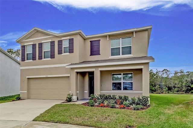 33351 Apricot Tree Ct, Wesley Chapel, FL 33543 - view of front of home with a garage, stucco siding, a front yard, and concrete driveway