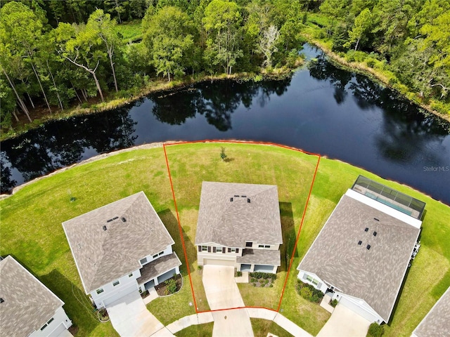 33351 Apricot Tree Ct, Wesley Chapel, FL 33543 - aerial overview of property's location with property boundaries highlighted and a large body of water