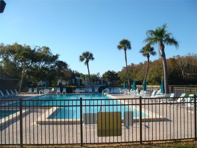 view of swimming pool featuring a patio area