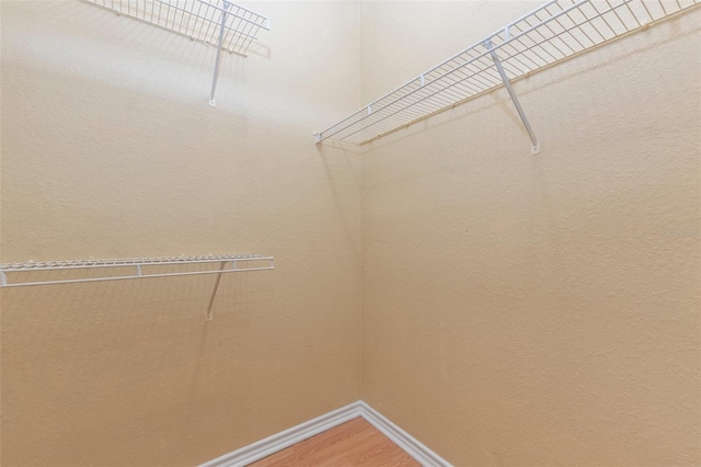 walk in closet with wood-type flooring