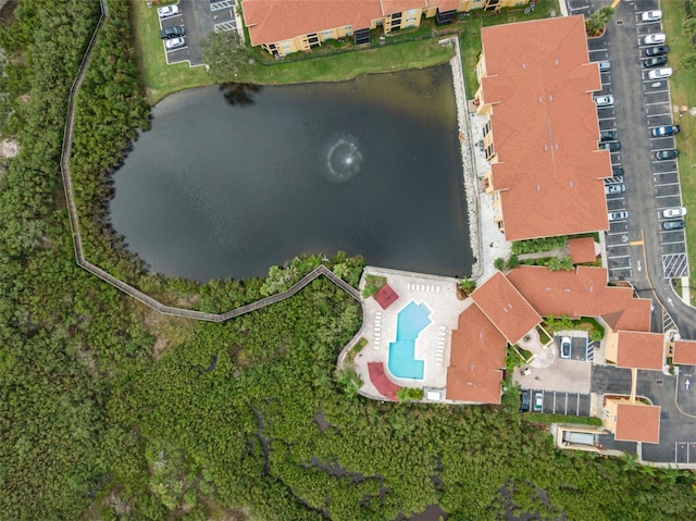 aerial view with a water view