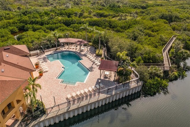 aerial view featuring a water view